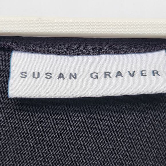 Susan Graver Black Liquid Knit Gold Chain Stretchy Classic Blouse Women's M - Picture 4 of 8